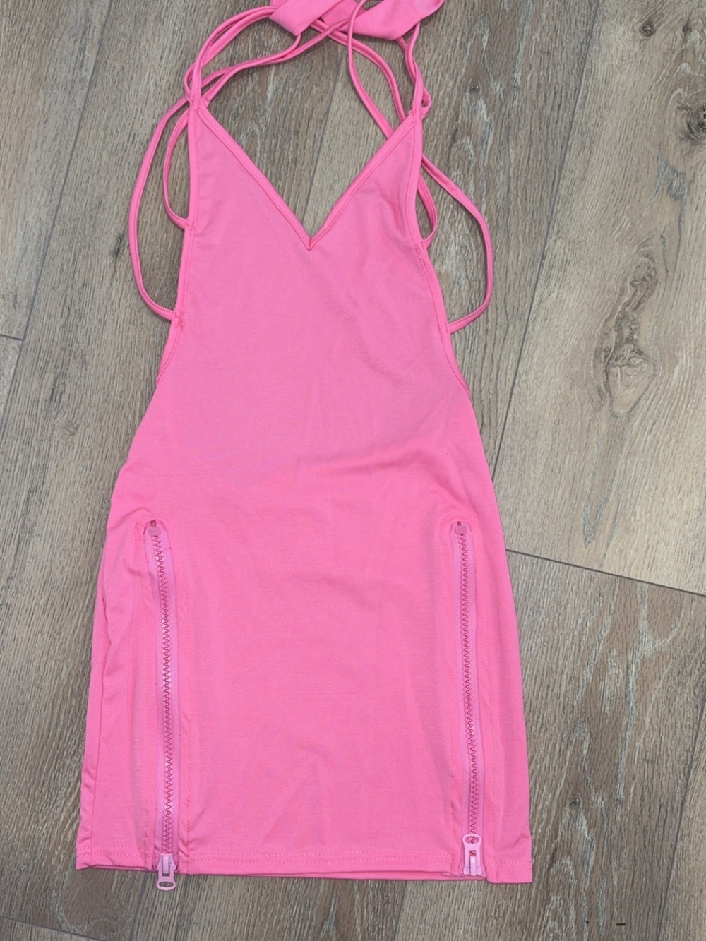 Women's Pink Strappy Mini Dress with Zipper Details
